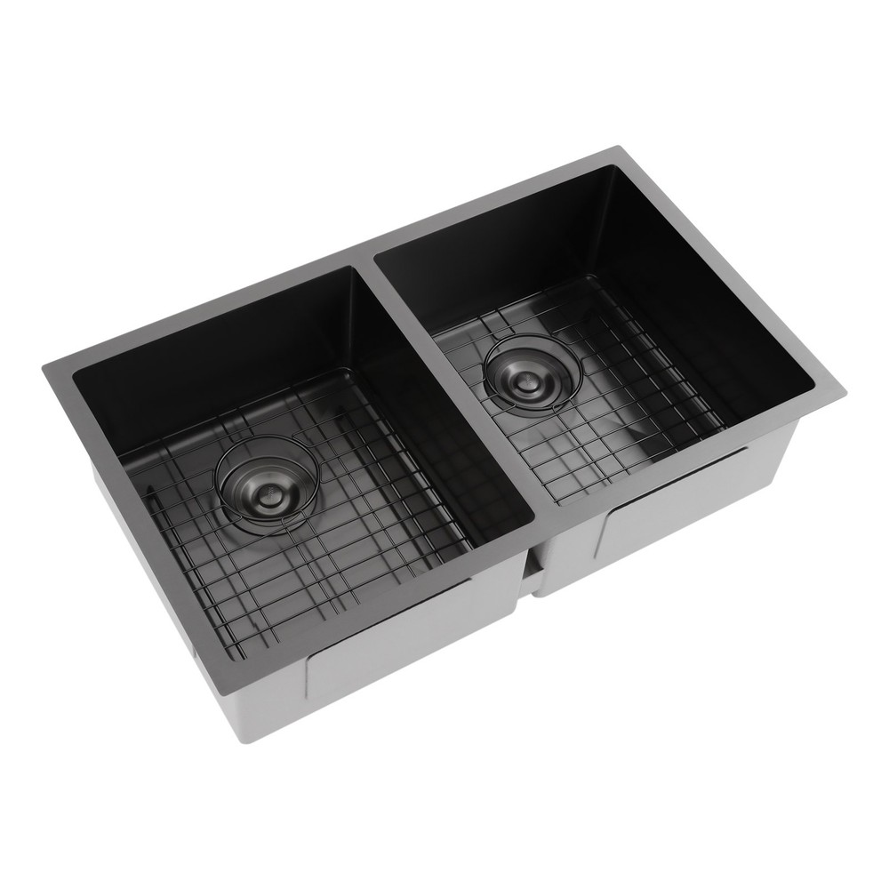 Double Bowl Sink Kitchen Sink Rectangular Stainless Steel Sink w/Grid & Drainer