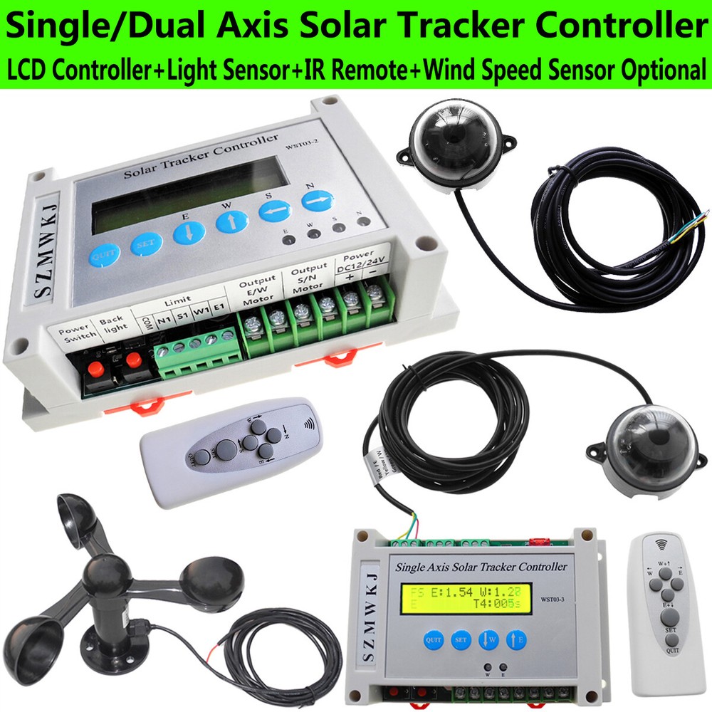 Solar Panel Tracker Controller + Wind Sensor for Single/Dual Axis Solar Tracking