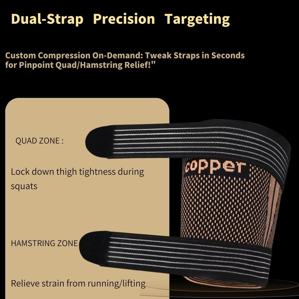 Kyopyno Hamstring Compression Sleeves with Adjustable Straps Copper Infused Thig