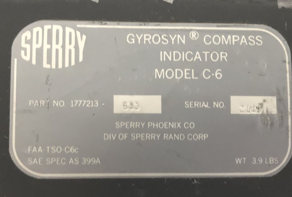 Sperry Aircraft Type C-6 Aircraft Compass Indicator 1777213-653