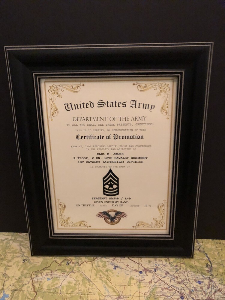 SERGEANT MAJOR / SGM (E-9) U.S. Army ~ Commemorative Promotion Certificate