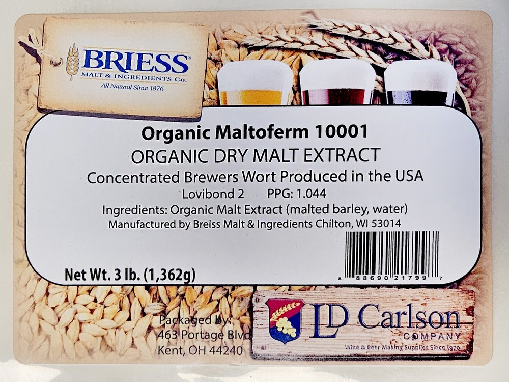 Hobby Homebrew 3LB Briess MALTOFERM 10001 DME DME Organic Dry Malt Extract