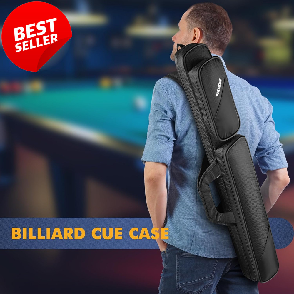 Pool Cue Case 2x2 Holds 2 Sticks with Accessory Pockets Shoulder Strap US