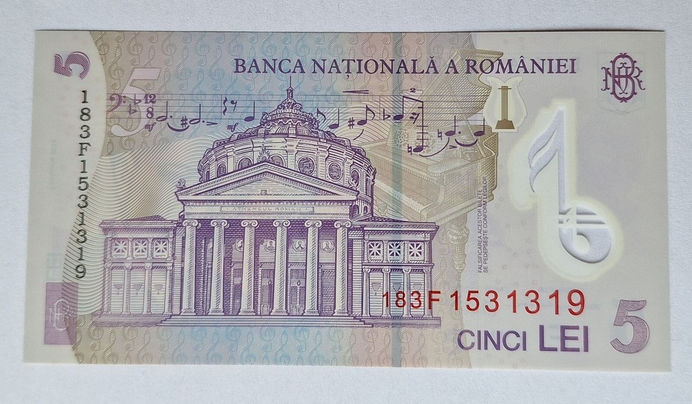 Romania 5 Lei 2018 Polymer Banknote,  UNC Romanian