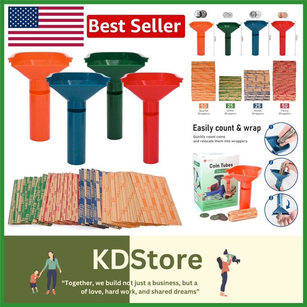 150 Assorted Coin Wrappers & 4 Durable Sorting Tubes - Color-Coded Convenience