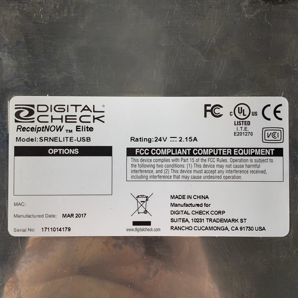 Digital Check SRNELITE-USB ReceiptNOW Elite Thermal Receipt Printer w/ Adapter