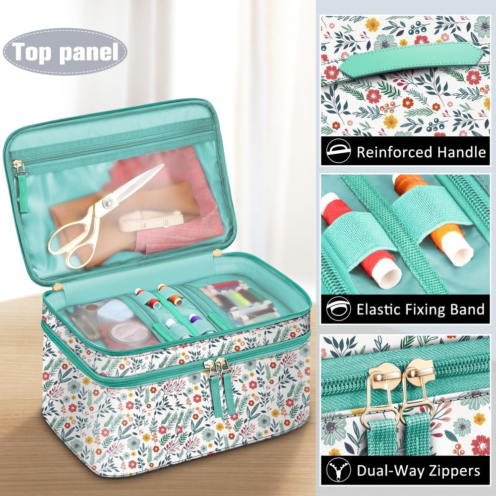 Sewing Accessories Storage and Organizer Case, Double-Layer Sewing Kits Carry...