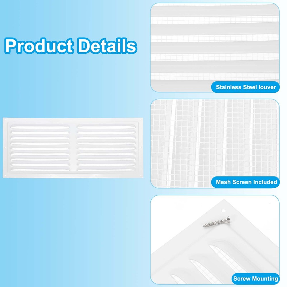 2 Pcs 8x16" Gable Vent Cover, Rectangular HVAC Air Vent Covers with Screen Mesh