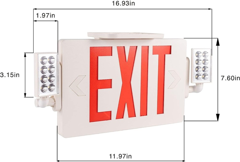 2 Pack LED Exit Sign Emergency Combo Light with Adjustable Two Head Battery UL