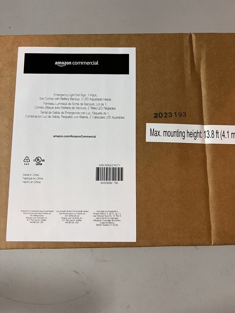 AmazonCommercial Emergency Exit Sign with Battery Backup NEW SEALED
