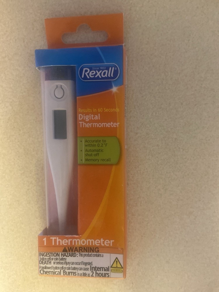 Rexall 8 Second Flex Tip Digital Thermometer Waterproof White with Case & Covers