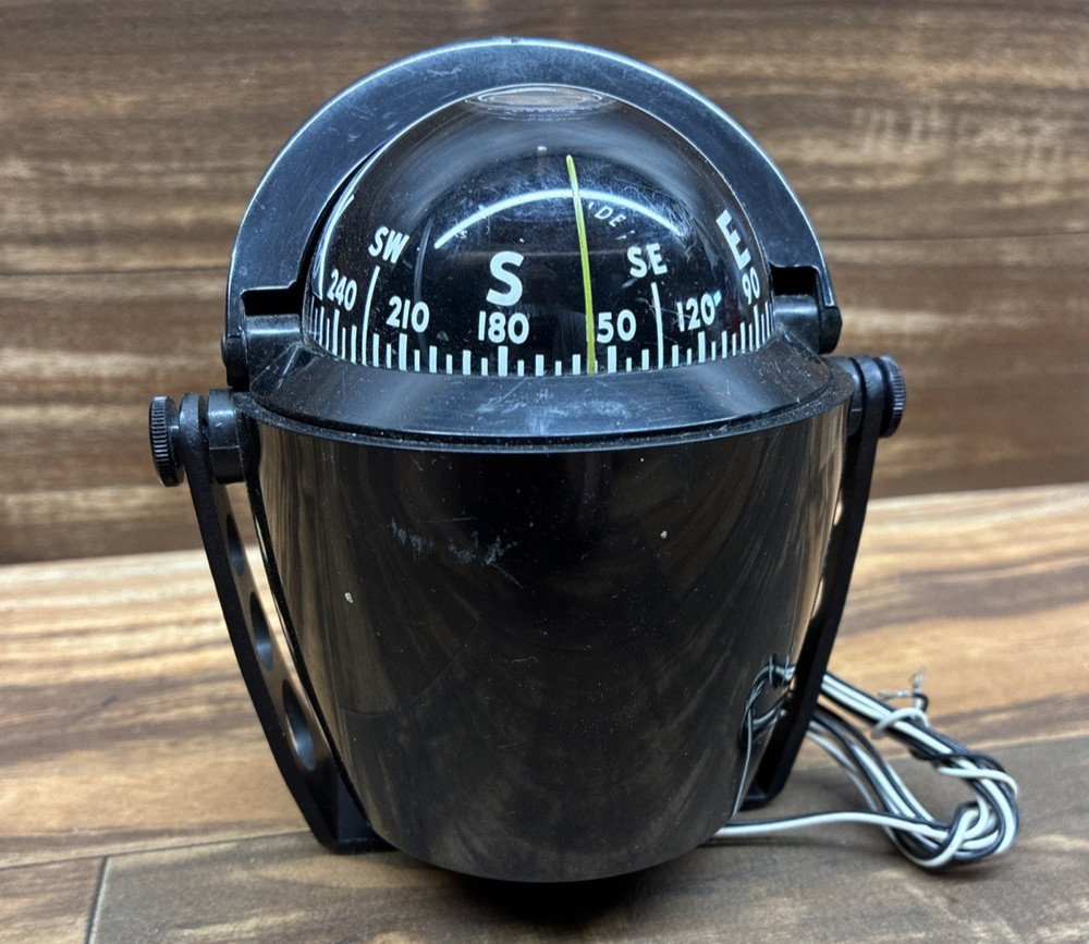 Vtg Airguide Illuminated Compass  Shield Adjustable Mount W/Movable Sun EUC