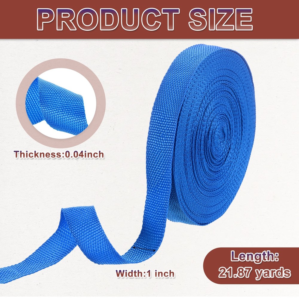 Nylon Webbing Strap, 22 Yards x 1" Polypropylene Flat Webbing Strap (Blue)