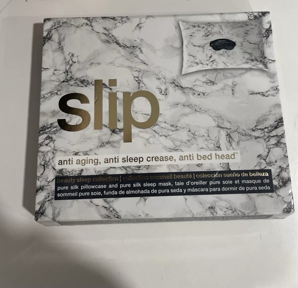 Slip Silk Marble Pillowcase Queen + Eye Mask Set