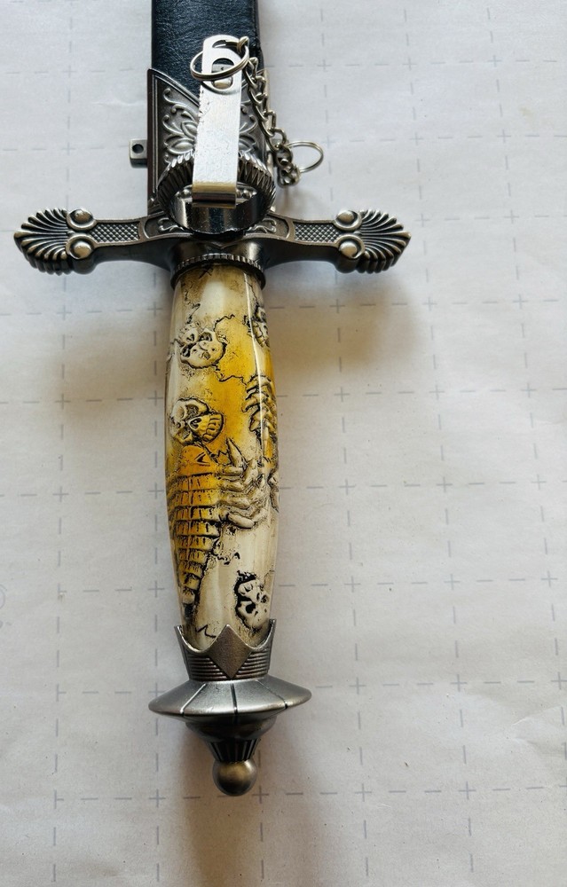 16” Medieval Dagger Skull Skeleton Handle And Sheath With Chain