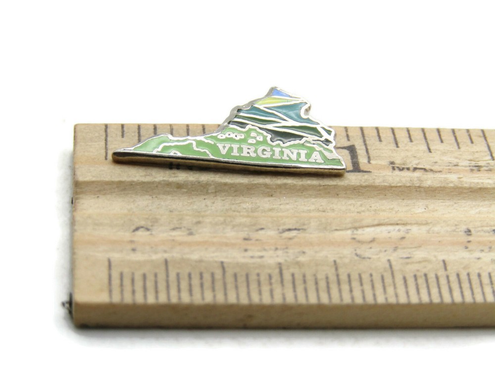 Virginia State Shape Map Lapel Pin Enamel Blue Ridge Mountains Scene Missing