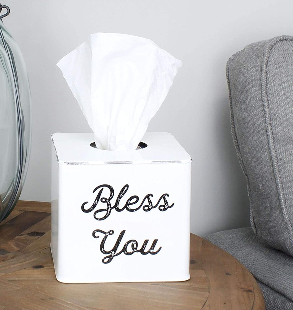 Square Tissue Box Cover; Modern Farmhouse Enamelware Holder