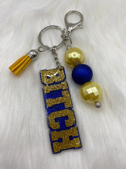 Bitch and HBIC Keychains with Bubblegum Beads