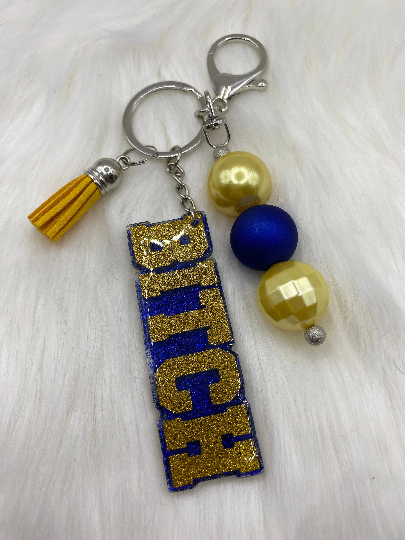 Bitch and HBIC Keychains with Bubblegum Beads