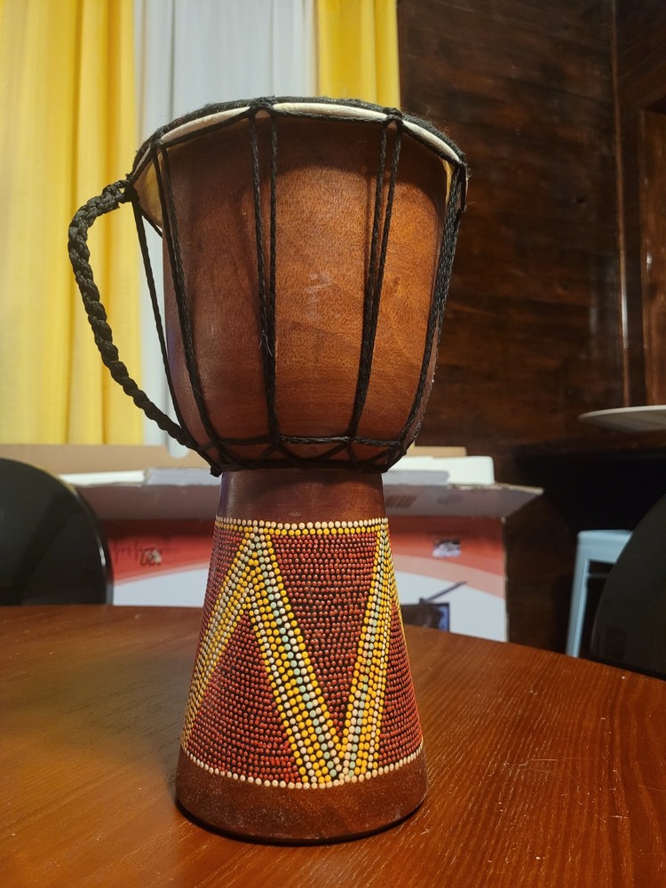 DJEMBE DRUM BONGO CONGO 12" HAND CARVED PAINT AFRICAN ABORIGINAL WOOD