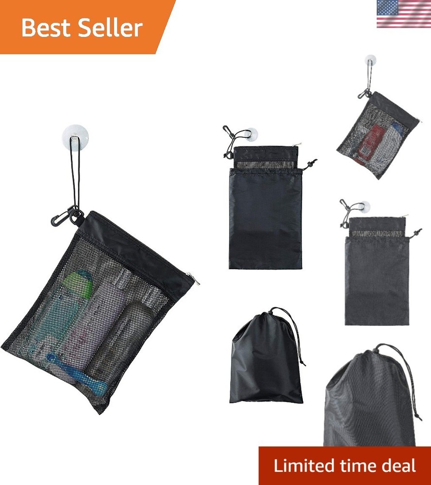 Mesh Shower Tote with Suction Cup & Drawstring Pouch - Travel Ready Essentials