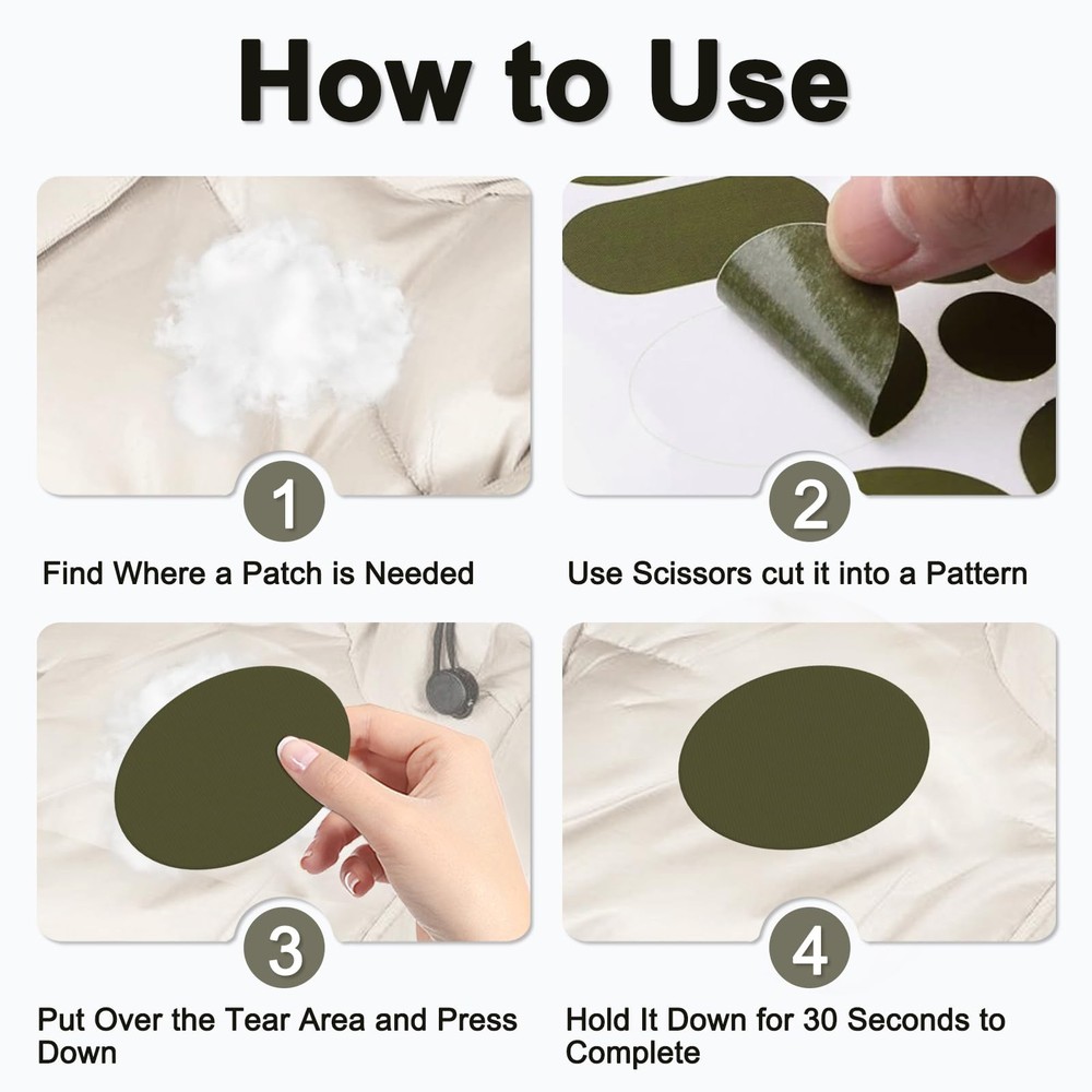45PCS Down Jacket Repair Patch for Puffer Three Sizes, Pre-Cut-Army Green