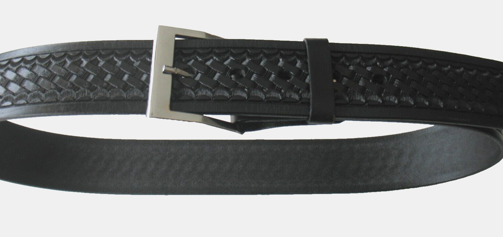 10855BL Solid leather Garrison basket weave belt, 1¾" width, Black