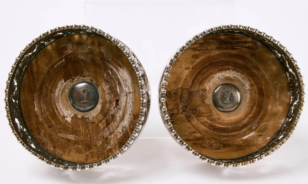 Pair Exceptional Regency Sterling Wine Coasters - Circa 1812
