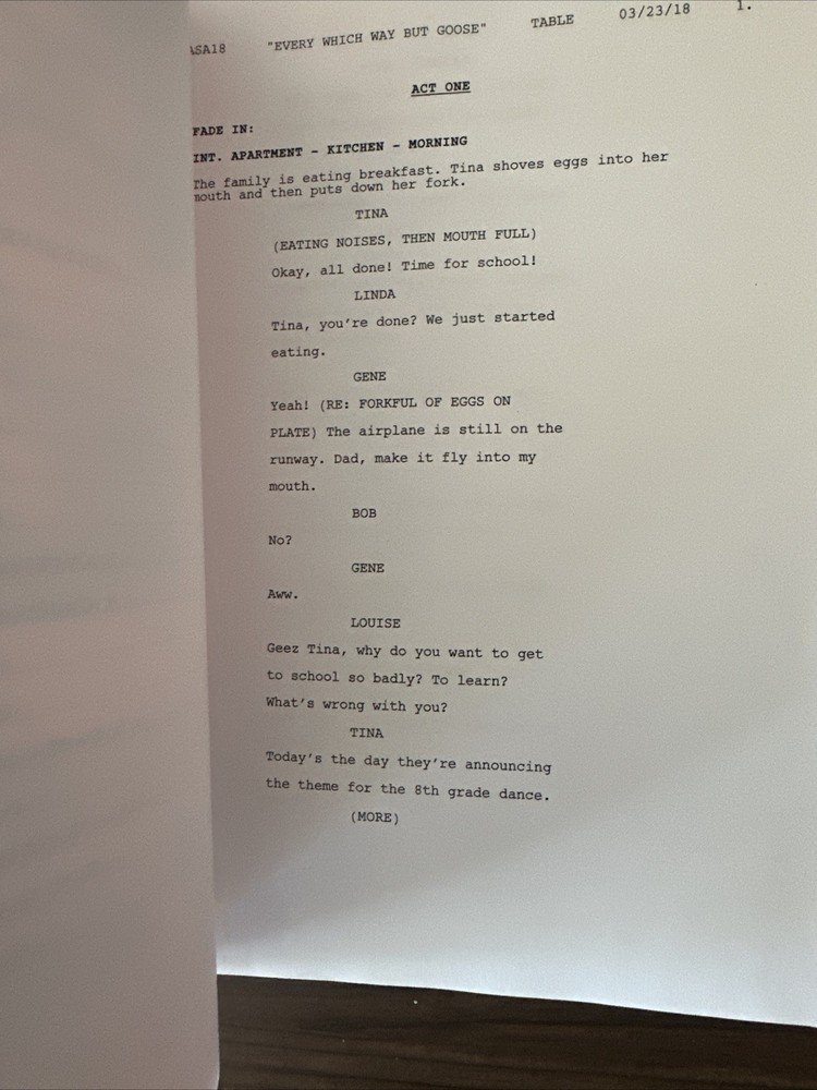 ORIGINAL 2018 Bob’s Burgers Table Read Script Fox Every Which Way But Goose