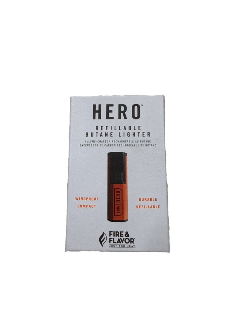 Fire & Flavor Hero Grill Windproof, Durable, Compact, Refillable Butane Lighter