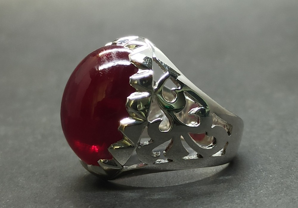 Cabochon Deep Red Ruby Men’s Ring 925 Sterling Silver Handmade Yakoot Rubin