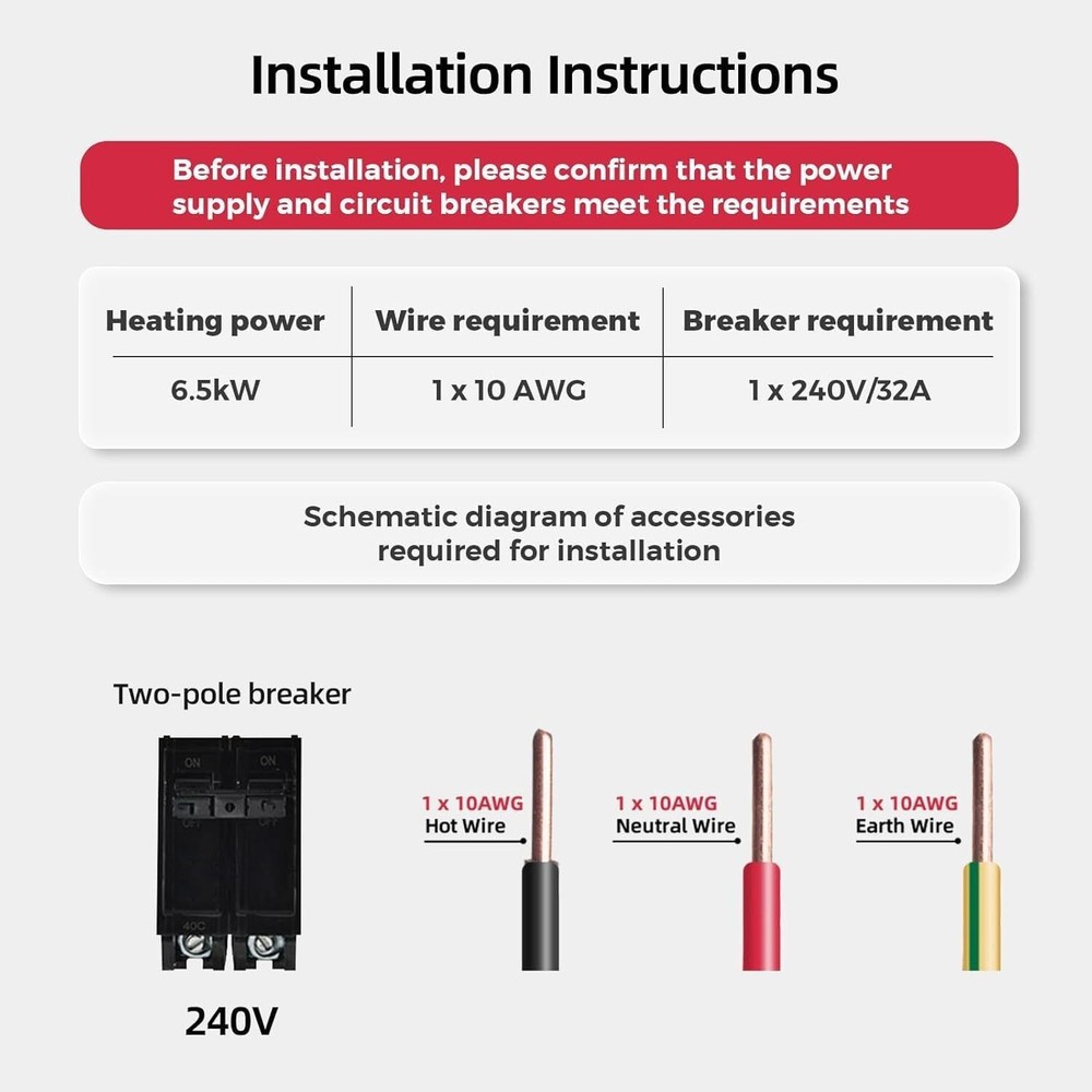 MIZUDO 6500W Tankless Water Heater Electric 240V On Demand Hot Water Boiler