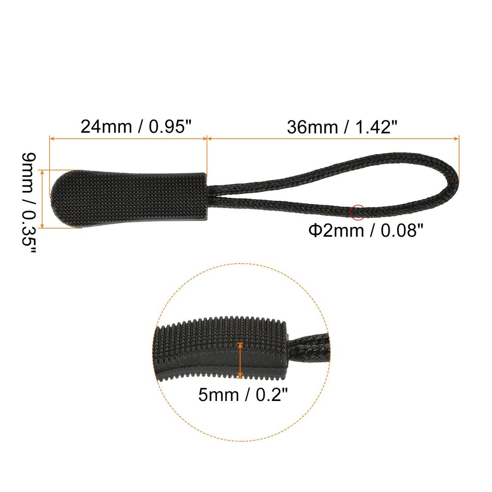 60pcs Zipper Pulls Pull Head Handle Replacement Tab Tag Cord Extender Black