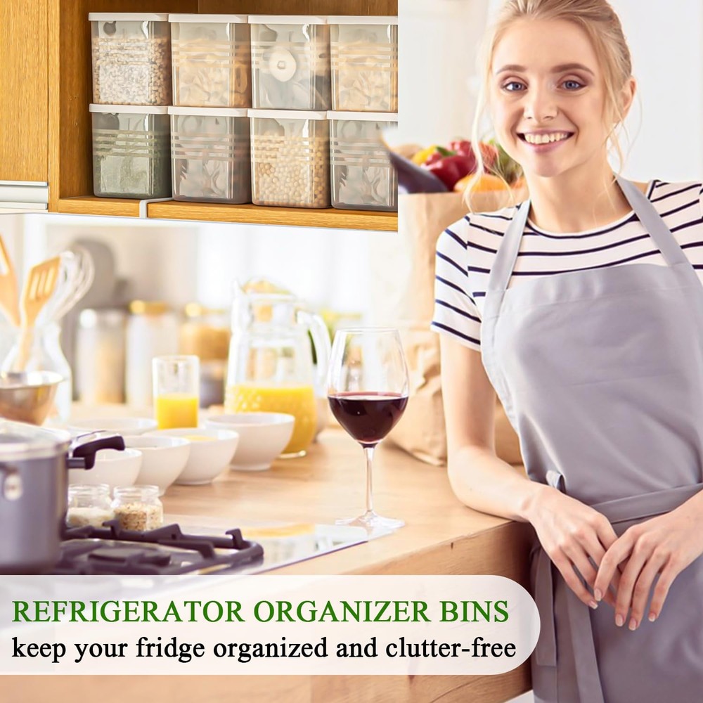 3 Pack Refrigerator Organizer Box with Lid, Plastic Refrigerator Side Door St...