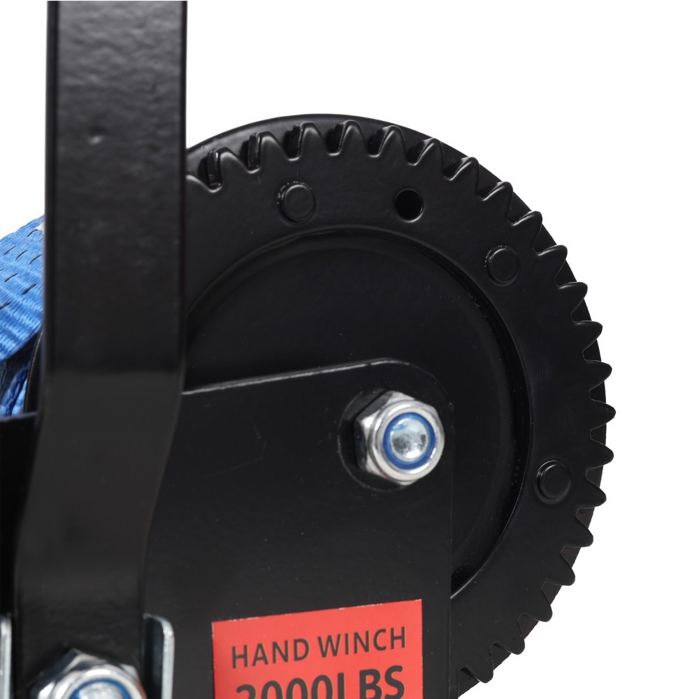 2000LB Hand Winch with Two-Way Ratchet & 26FT Strap for Towing