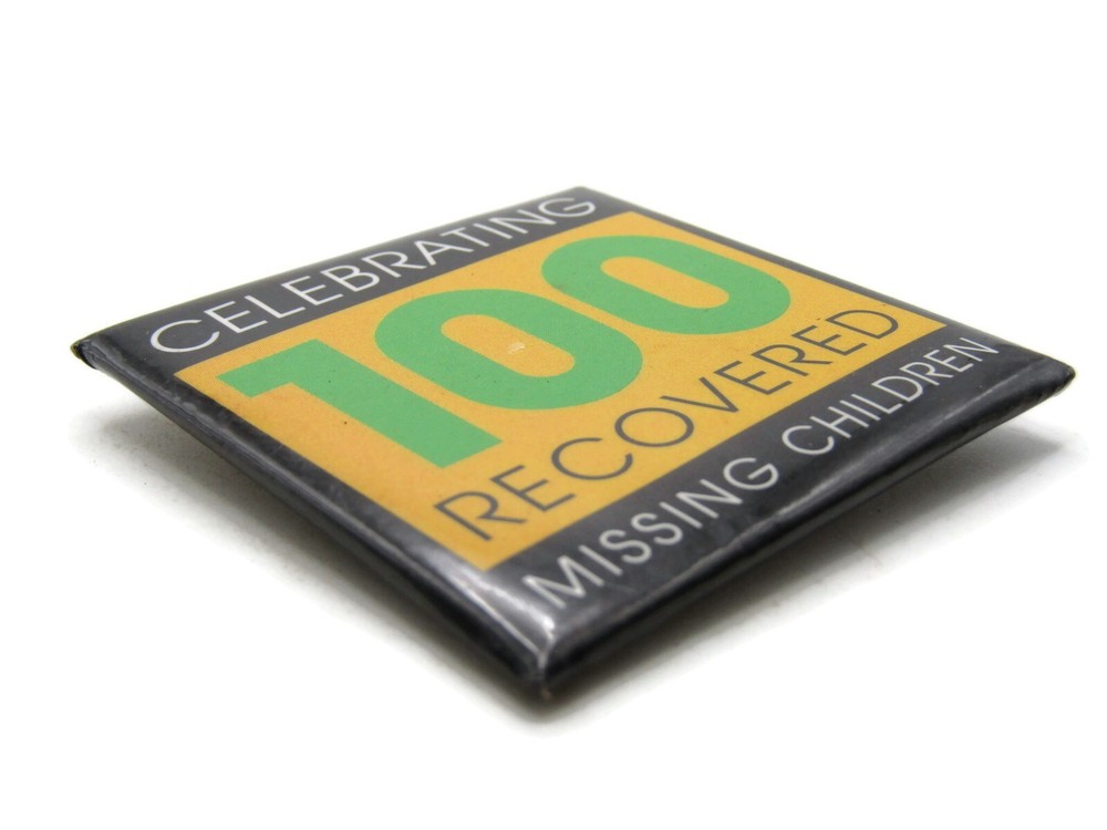 Vintage Missing Children Awareness Pinback Button Square Cause Pin Celebrating