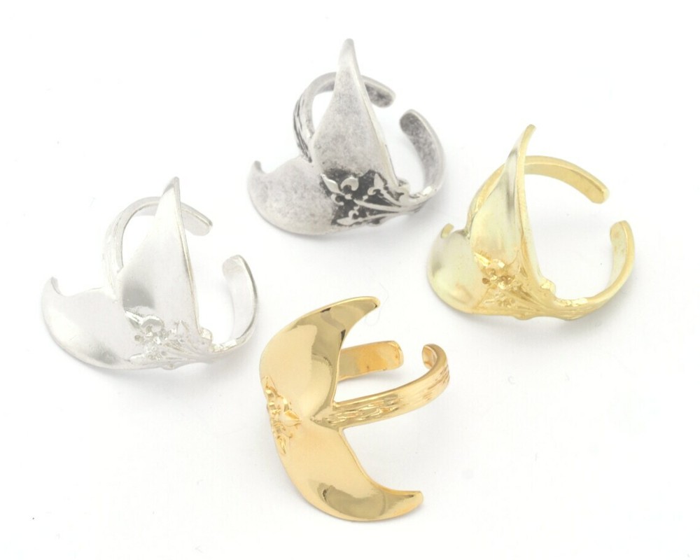 Whale Fish Tail Ring Adjustable Raw Brass,Shiny Silver-Gold ,Antique Silver 4021