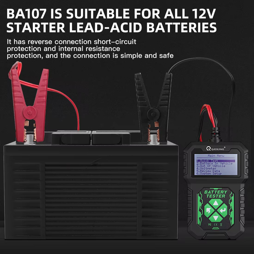 QUICKLYNKS BA107 100-2000CCA Car Battery Load Accuracy Tester Analyzer 12V Tool