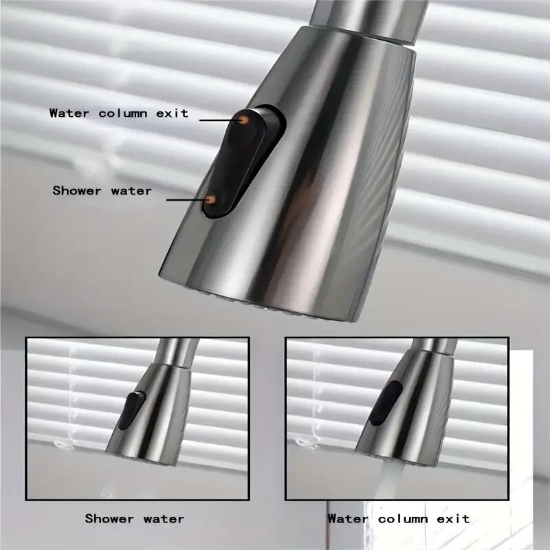 Kitchen Sink Faucet Brushed Nickel Single Handle Swivel Pull Down Sprayer Mixer