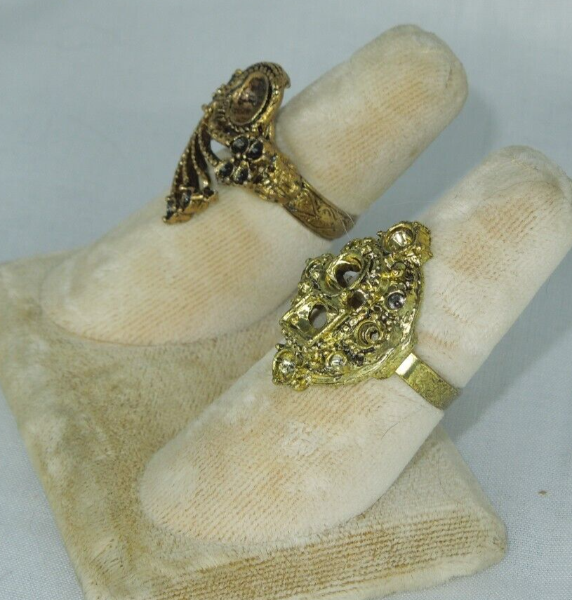 2 Ring Blanks Settings Cabochon Adjustable Antique gold Plated Brass 87V
