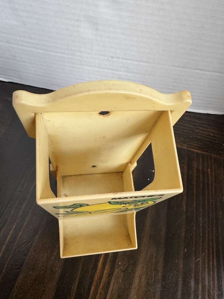 Vintage Match Holder Box Yellow with Lemon Design Plastic