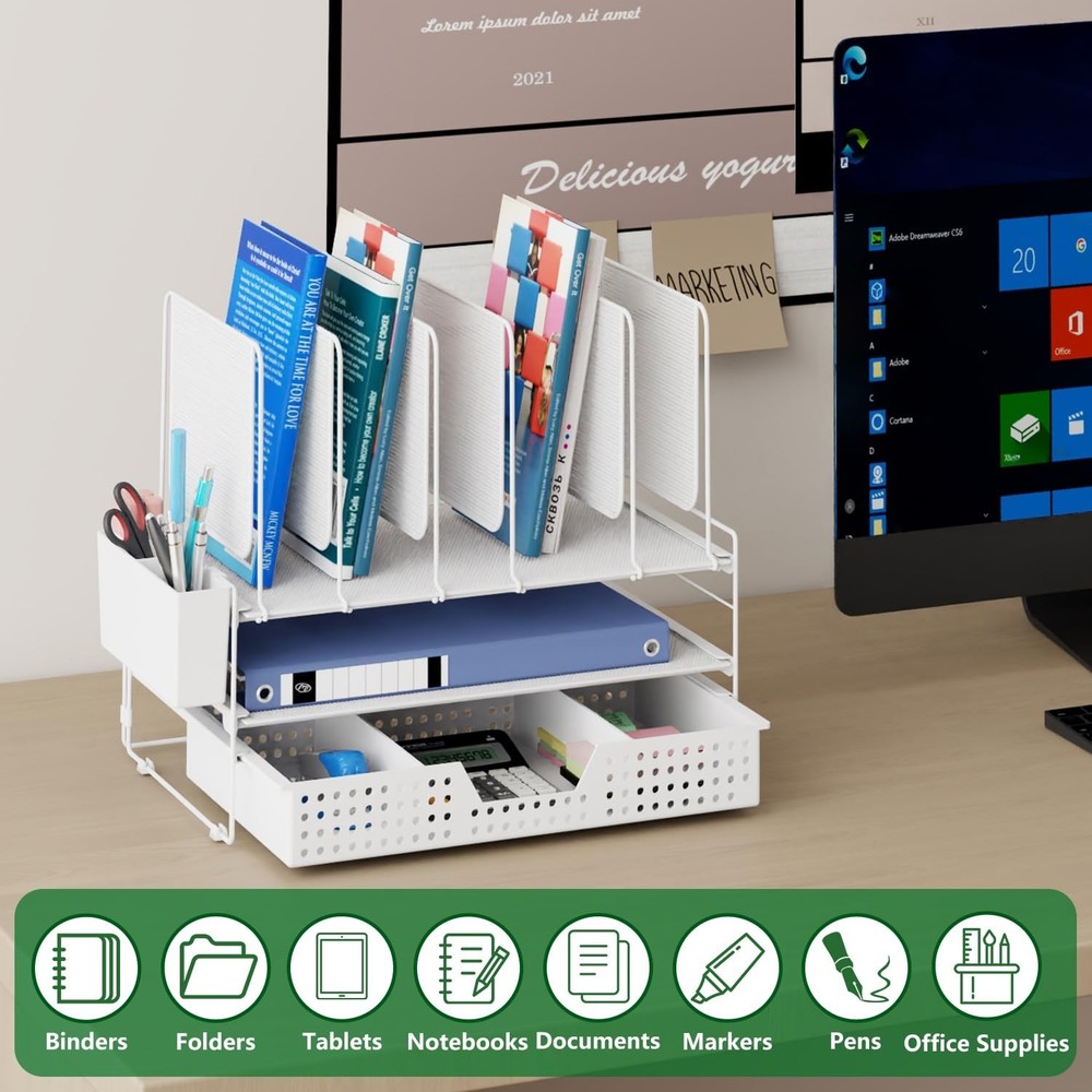 Desk Organizer, Office Organization with Vertical File Holder, File Organizer...