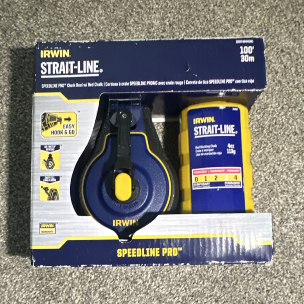 IRWIN Strait-Line Speedline Pro Chalk Line Kit Red Chalk 100ft Easy Hook & Go