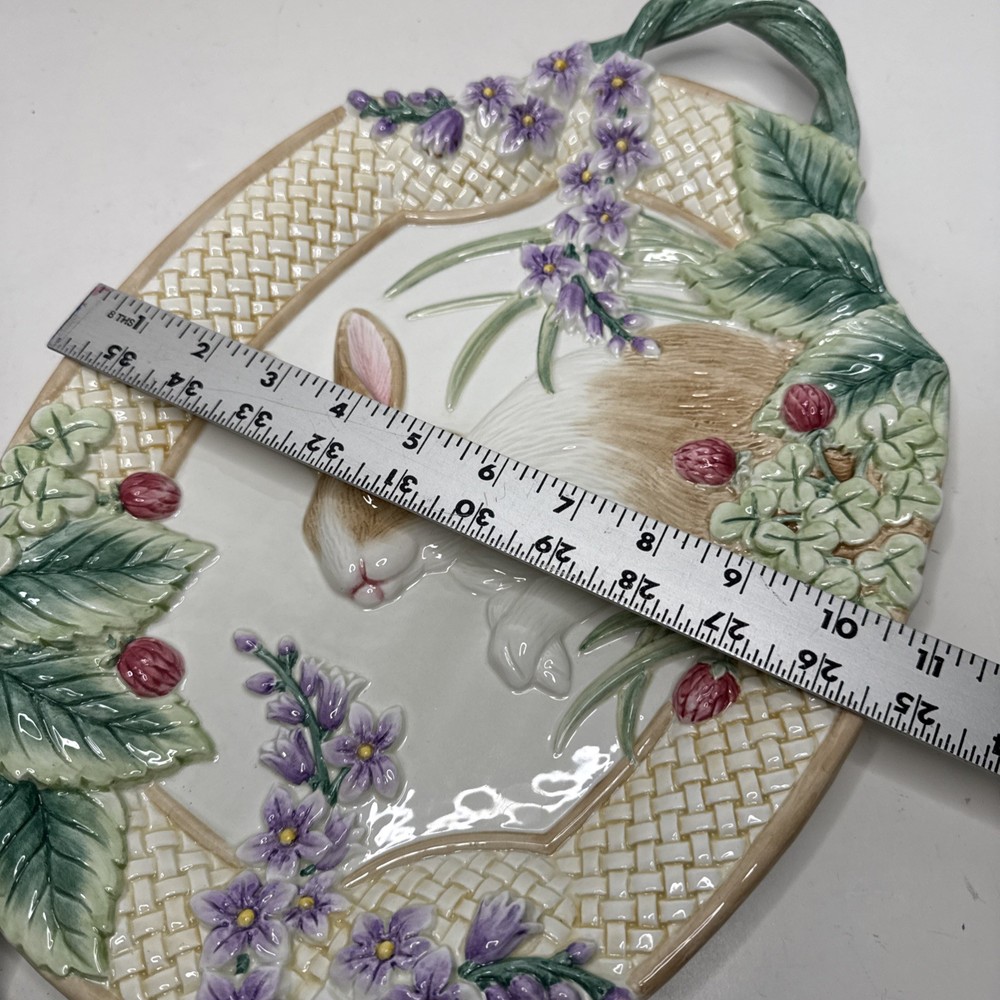 Fitz and Floyd Essentials Botanical Bunny 16" Platter w/ Handles Handpainted EUC