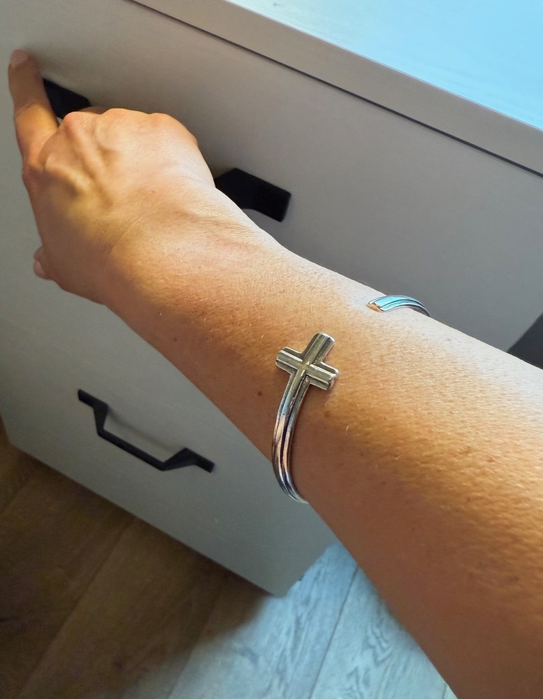 Cross Cuff Bracelet | 925 Sterling Silver Adjustable Open Bangle