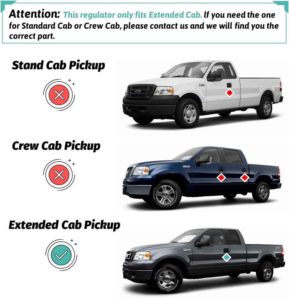 2004-2008 F-150 Extended Cab Front Right Window Regulator–Compatible