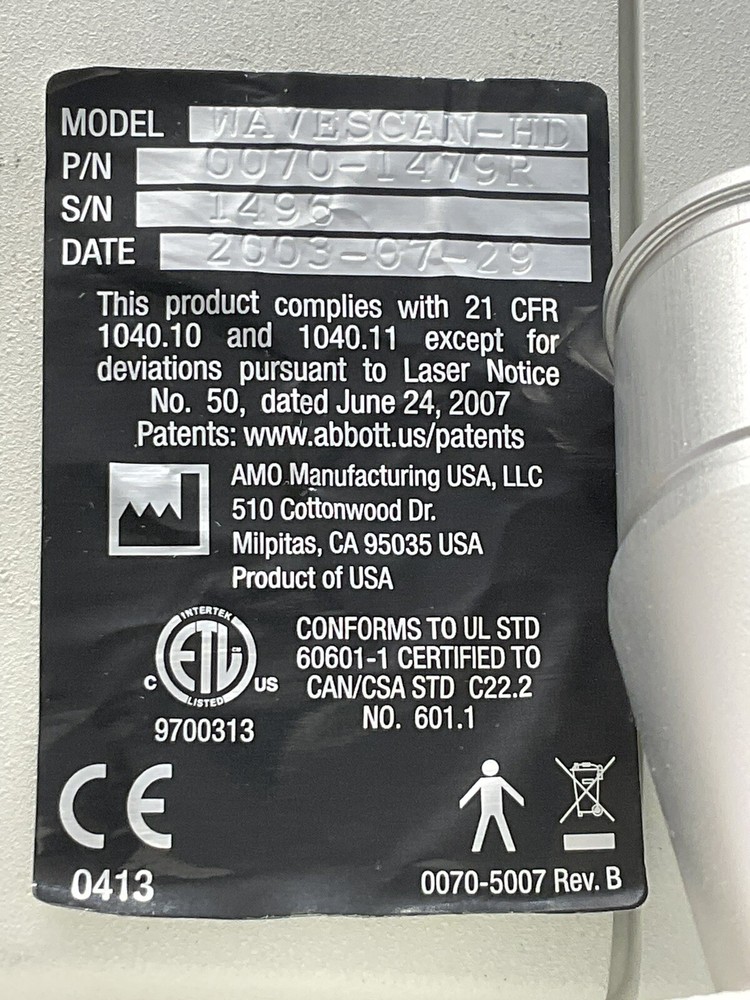 ABBOTT WAVESCAN Wavefront System With Accessories / FRA704