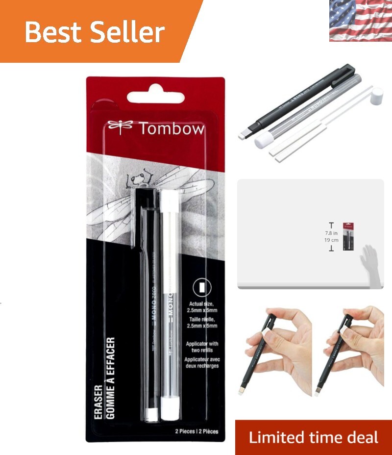 Compact MONO Zero Eraser with 2 Refills - Ideal for Drawing and Precision Work