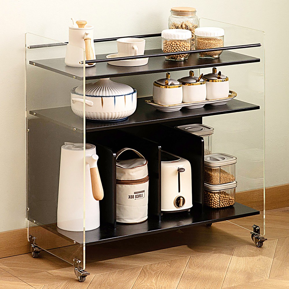 Acrylic End Table,Rectangle Side Table, Bamboo Acrylic Modern End Table