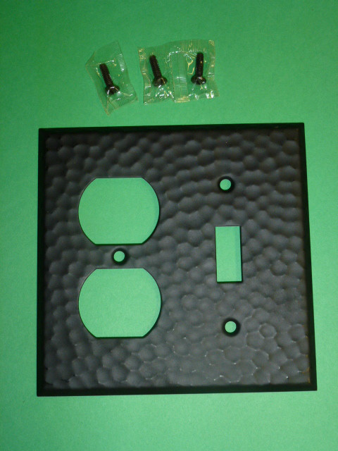 NOS! HAMMERED WROUGHT IRON, COMBO TOGGLE SWITCH & 2-GANG DUPLEX RECEPTACLE